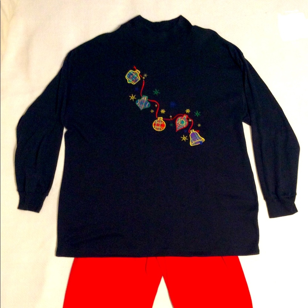 Christmas black Tee shirt w/ embellishments